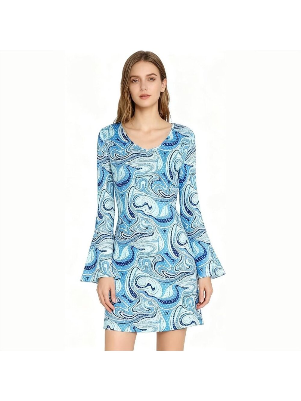 Women's Blue Sequins 60s 70s Hippie Disco Dress Costume Floral Retro Halloween